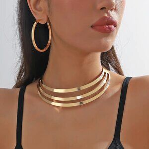 New Womens Gold Multi Layered Choker Necklace
